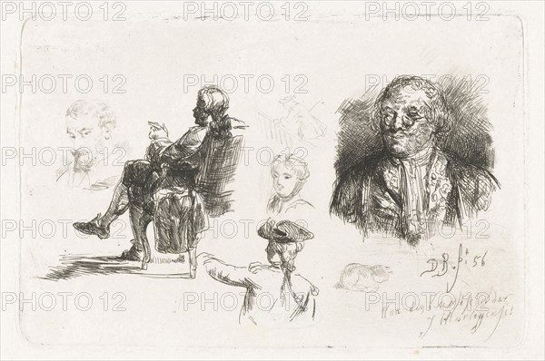 Study Sheet with different figures, David Bles, Joseph Hartogensis, 1856