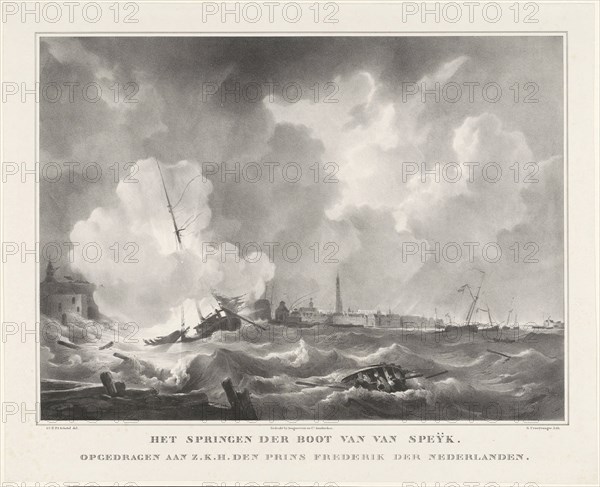 Exploding of the boat of Jan van Speyk, 1831, Gijsbertus Craeyvanger, Desguerrois & Co., Frederik (prins der Nederlanden), 1831