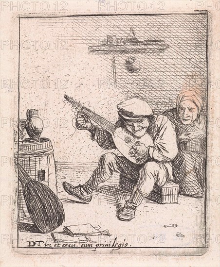 Farmer plays the lute, Anonymous, David Teniers (II), David Teniers (II), 1626 - 1690