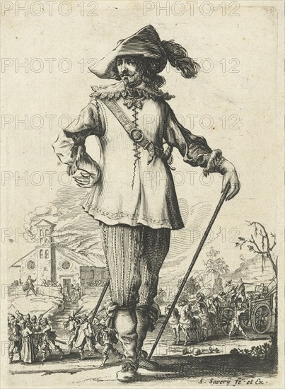 Standing officer with walking stick, Salomon Savery, Pieter Jansz. Quast, 1630 - 1665