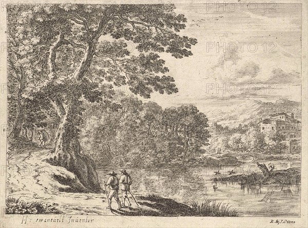 Landscape with a peddler and walkers, Anonymous, Herman van Swanevelt, Herman van Swanevelt, 1726 - 1751