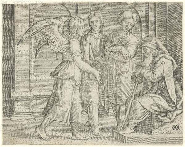 Tobias and the Angel with Tobit and Anna, Cornelis Massijs, 1544 - 1556