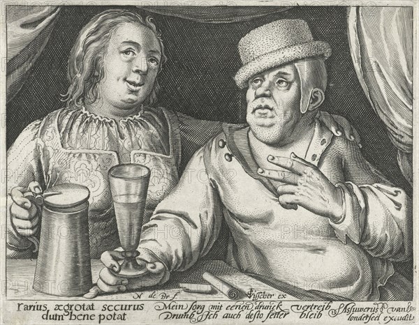 Drinking man and woman, Nicolaes de Bruyn, Claes Jansz. Visscher (II), Assuerus van Londerseel, 1581 - 1656