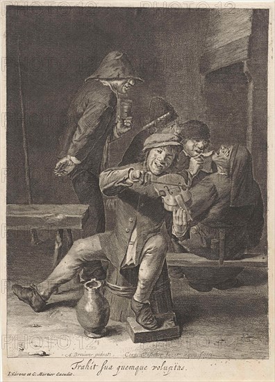 Violin Player, Hearing, print maker: Cornelis Visscher II, Adriaen Brouwer, 1720 - 1772