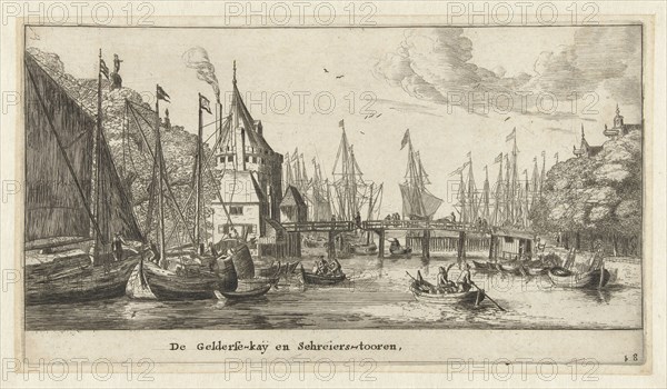 The Geldersekade and the Schreierstoren Amsterdam, The Netherlands, print maker: Reinier Nooms, Cornelis Danckerts I possibly, 1652 - 1654