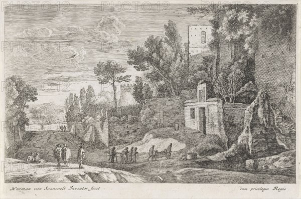 Landscape with a hospital, Herman van Swanevelt, 1650 - 1705
