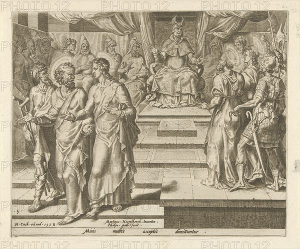 Peter and John are released, Philips Galle, Hieronymus Cock, 1558