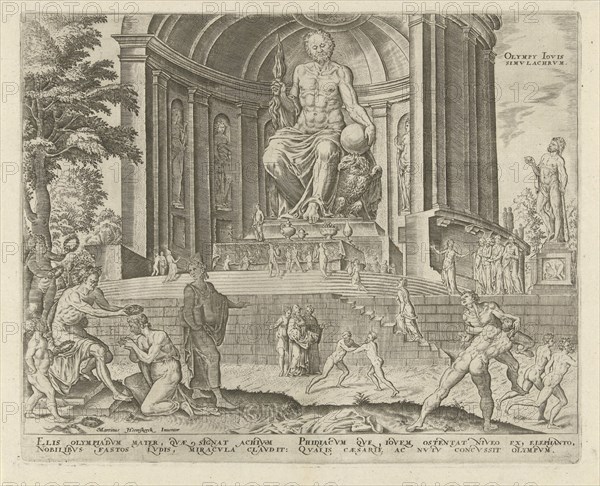 Statue of Zeus at Olympia, Philips Galle, Hadrianus Junius, 1572