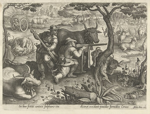Deer Hunting using camouflage, Albert Flamen, Jacques van Merlen, Lodewijk XIV (koning van Frankrijk), 1664
