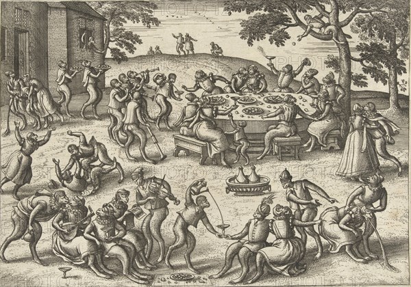 Banquet in open air, Pieter van der Borcht (I), Philips Galle, 1545 - 1608