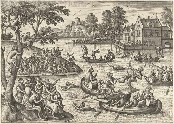 Joust on the water, Pieter van der Borcht (I), Philips Galle, 1545 - 1608