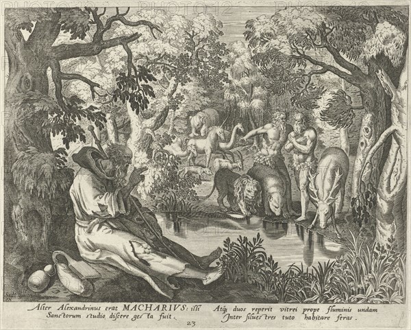 Macarius of Alexandria as a hermit, Johann Sadeler (I), Raphaël Sadeler (I), Maerten de Vos, 1583 - 1588