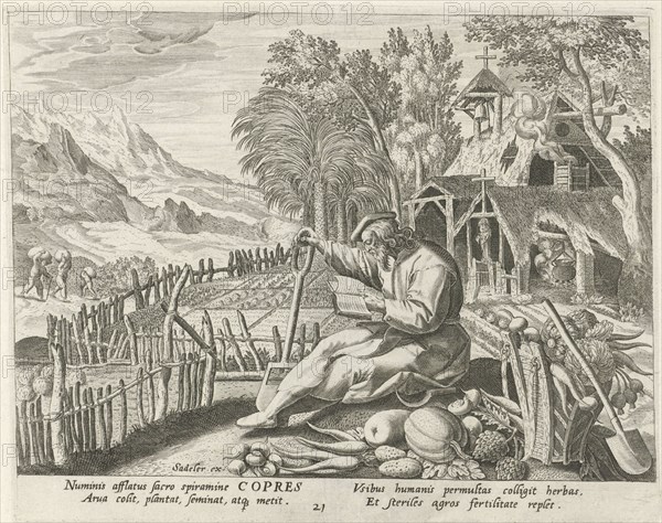 Copres of Egypt as a hermit, Johann Sadeler (I), RaphaÃ«l Sadeler (I), Maerten de Vos, 1583 - 1588