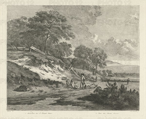 Dune landscape with resting hunters, F.W. Musculus, Pierre Fouquet (Jr.), Basan, 1760 - 1796