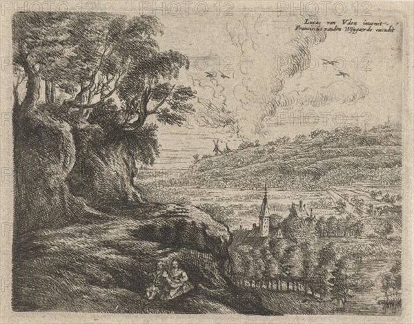 Landscape with a man, woman and child, Philips Augustijn Immenraet, Frans van den Wijngaerde, 1637-1679