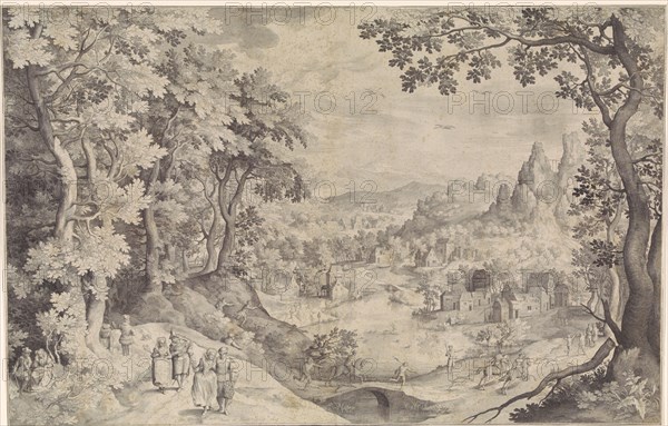 Landscape with deer hunting, Nicolaes de Bruyn, 1607