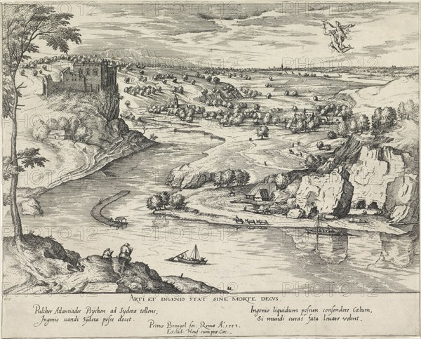 River Landscape with Mercury and Psyche, print maker: Symon Novelanus attributed to, Pieter Brueghel I, Joris Hoefnagel, 1553 and or 1593 - 1597