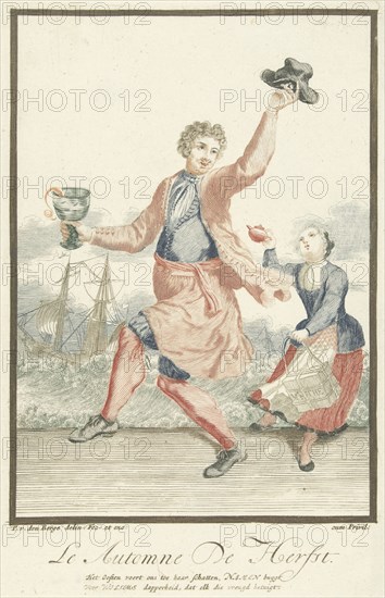 Dancing man with a goblet in his hand, Pieter van den Berge, 1695-1697