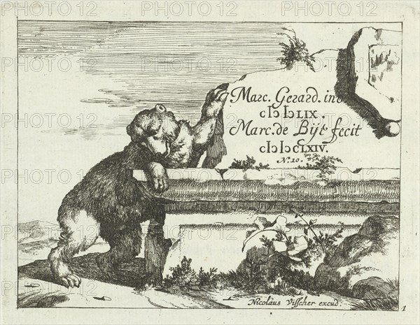 Bear near stone wall, Marcus de Bye, Nicolaes Visscher (I), 1664