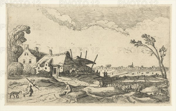 Farm on a path and views over fields, Esaias van de Velde, Anonymous, 1614-1680