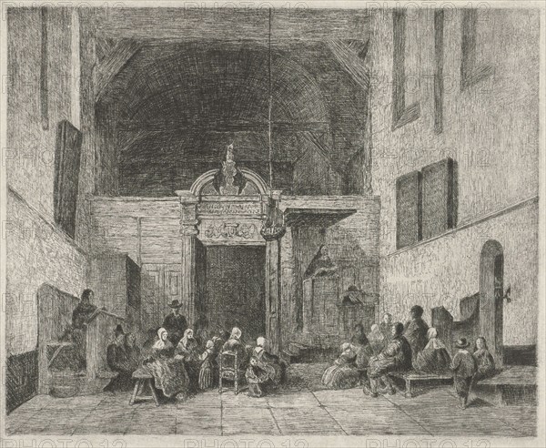 Church service in a village church, print maker: Eberhard Cornelis Rahms, Johannes Bosboom, 1833 - 1907