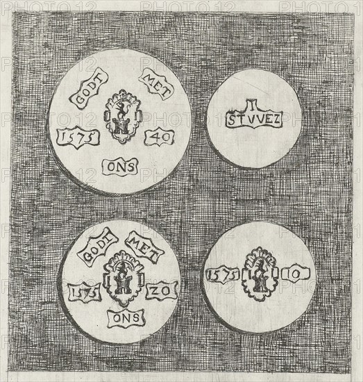 Two emergency coins beaten during the siege of Schoonhoven in 1575, Eberhard Cornelis Rahms, 1875