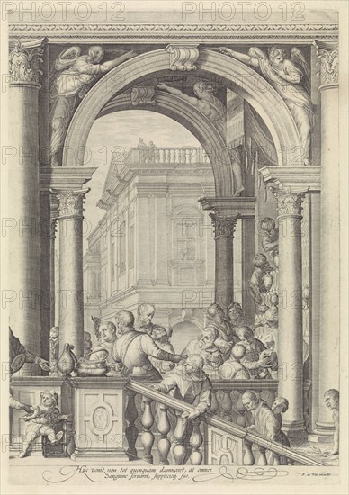 Christ at a meal in the house of Levi the Publican (plate 3), Jan Saenredam, Paolo Veronese, Frederik de Wit, 1639 - 1706
