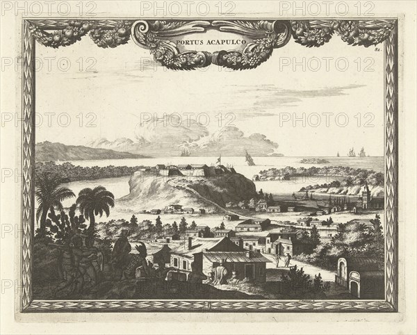 View of port and fortress in Acapulco, Thomas Doesburgh, Johannes Covens and Cornelis Mortier, Staten van Holland en West-Friesland, 1685 - 1714
