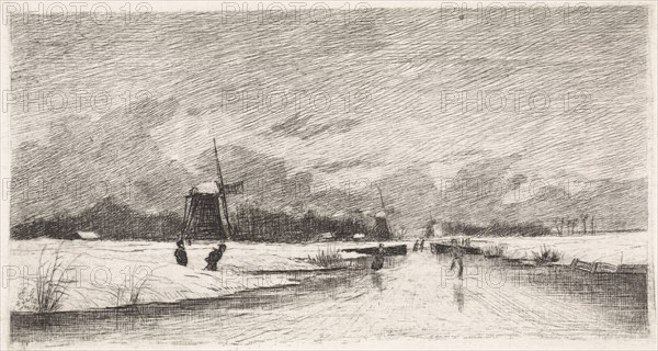 Skaters in a Dutch landscape, The Netherlands, Elias Stark, 1887