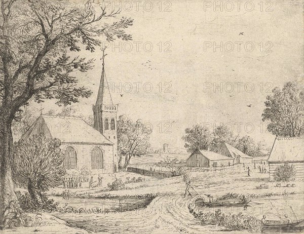 Gravediggers before a church, Jan van Goyen, 1640-1679