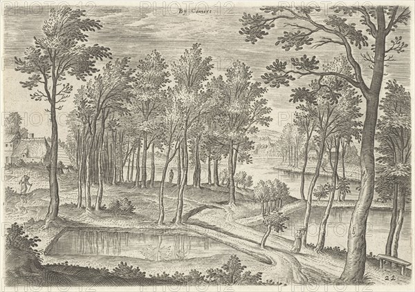 View of the ponds of Ter Kameren, La Cambre Brussels Belgium, Hans Collaert I, Hans Bol, Claes Jansz. Visscher II, 1530-1580