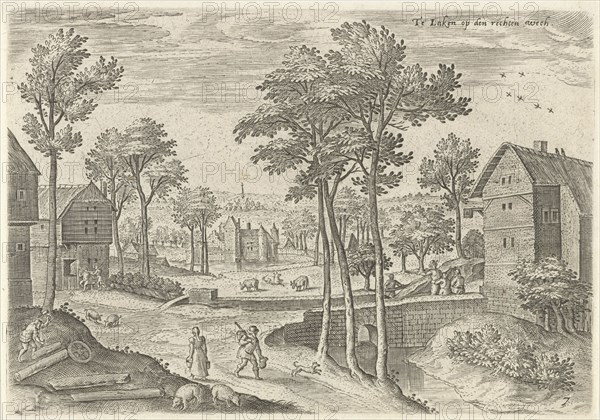 View of the main street of Laeken, Belgium, Hans Collaert (I), Hans Bol, Claes Jansz. Visscher (II), 1530 - 1580