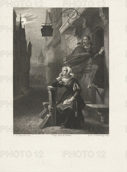 Earl of Leicester flees into a house, print maker: Henricus Wilhelmus Couwenberg, Lodewijk Anthony Vintcent, Koenraad Fuhri, 1841