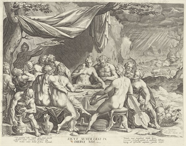 The sinful humanity before the flood, Johann Sadeler I, Anonymous, Francois van den Hoeye, 1601-1636