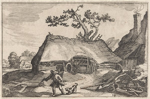 A farm, a man and a barking dog, Claes Jansz. Visscher II, Abraham Bloemaert, Boetius Adamsz. Bolswert, 1620