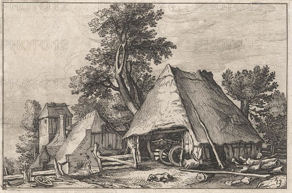 Farm between the trees, print maker: Claes Jansz. Visscher II, Abraham Bloemaert, BoÃ«tius Adamsz. Bolswert possibly, 1620