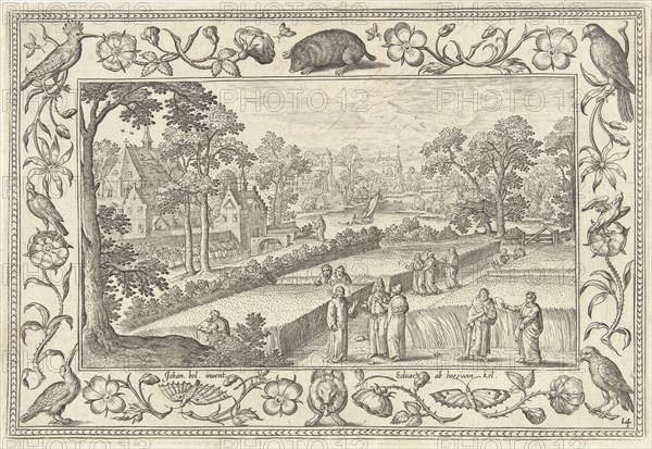 Picking corn on the Sabbath, Adriaen Collaert, Eduwart Hoes Winckel, 1582-1586