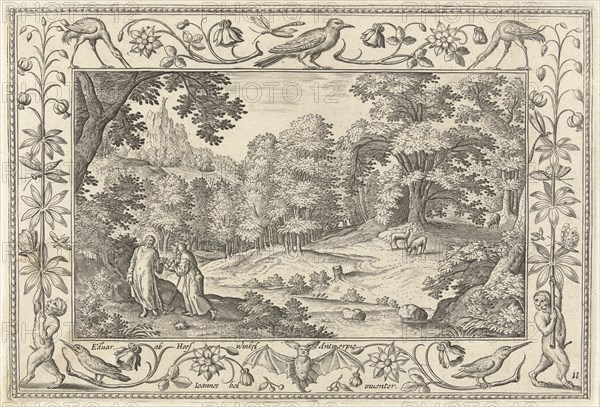 Temptation in the Desert, print maker: Adriaen Collaert, Hans Bol, Eduwart van Hoeswinckel, 1582 - 1586