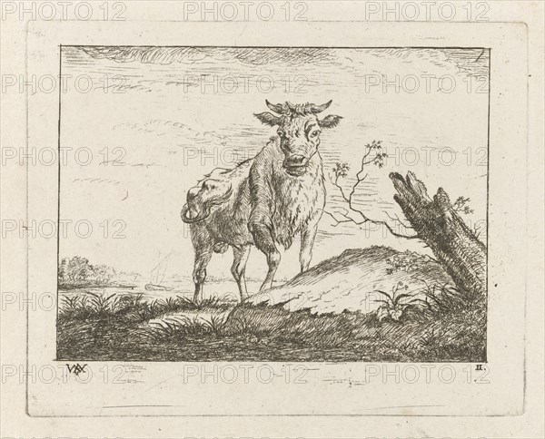 Taurus on riverbank, Johannes Janson, Monogrammist WVA, 1761 - 1834