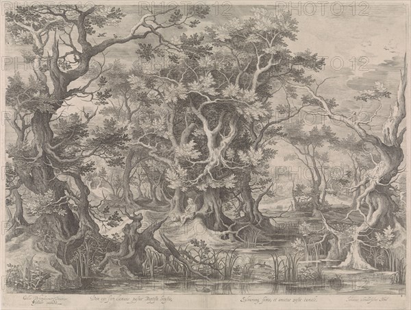 Johannes de Doper praying in a morass landscape. Jan van Londerseel, Claes Jansz. Visscher (II), 1601 - 1652