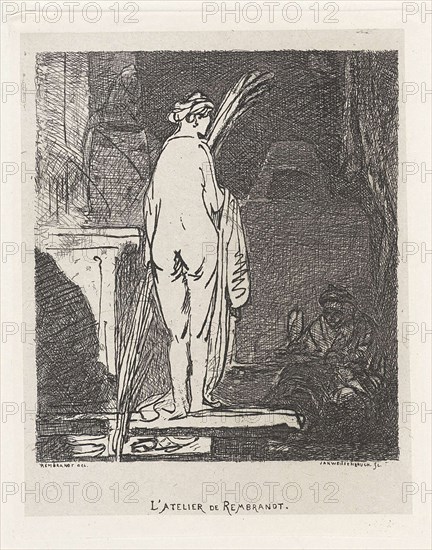 Artist draws a nude model, Jan Weissenbruch, 1837 - 1880
