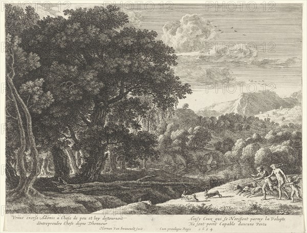 Venus and Adonis hunting, Herman van Swanevelt, Henri Bonnart (I), Lodewijk XIV (koning van Frankrijk), 1654