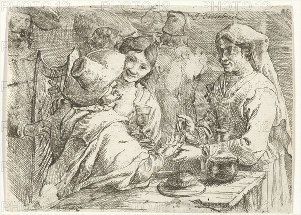 Fortune teller with a customer, Jan van Ossenbeeck, 1647 - 1674