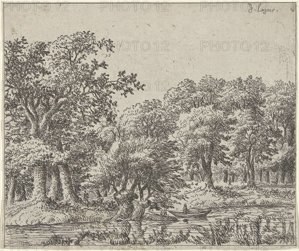 Landscape with boat, Johan de Lagoor, 1635 - 1660