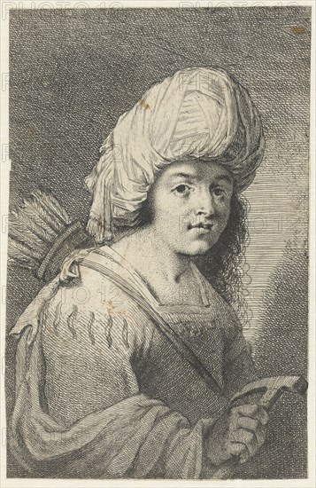 Portrait of a boy with turban, quiver and hammer, print maker: Pieter Fransz. de Grebber, 1610 - 1655