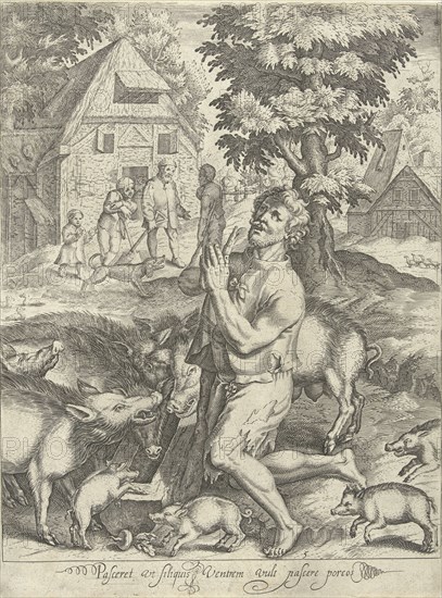 Prodigal son as a swineherd, Nicolaes de Bruyn, 1581-1656