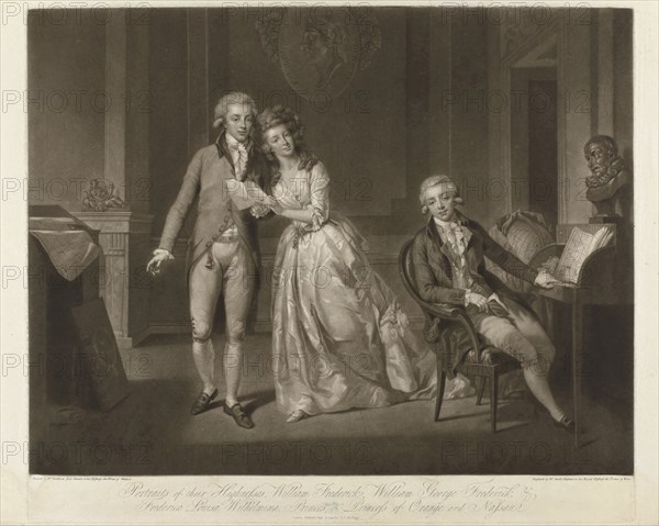 Frederika Louisa Wilhelmina, Princess van Oranje-Nassau, with her brothers Willem and Frederik. John Raphael Smith, Tischbein, A.C. de Poggi, 1762 - 1812