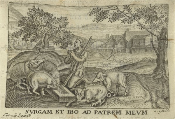 The prodigal son as a swineherd, Cornelis Galle (II), Cornelis Galle (III), Cornelis de Bout, 1670 - 1735