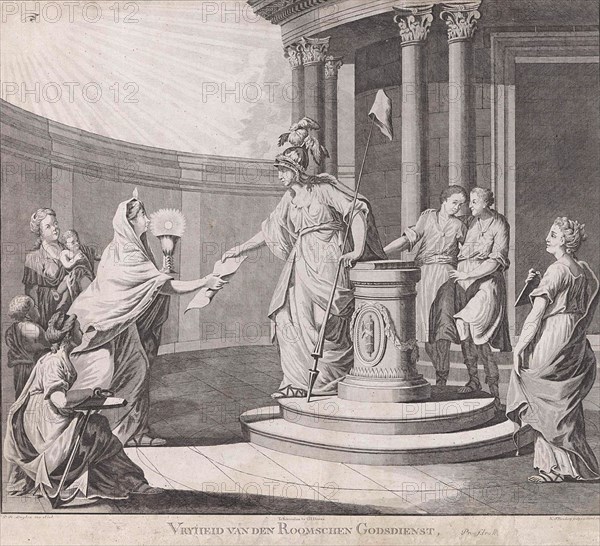 Allegory equating the Roman Catholic religion with other denominations, 1799, print maker: Carel Frederik Bendorp I, Pieter Luyten, G.J. Derens, 1799
