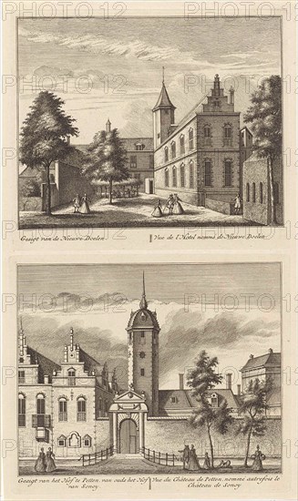 Alkmaar with Nieuwe Doelen and the Hof van Sonoy, The Netherlands, print maker: Leonard Schenk, Abraham Rademaker, 1746
